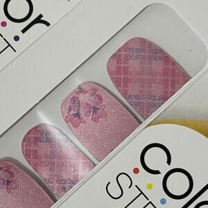 New Color Street “Spring Fling” Shimmery Pink & Purple Floral Plaid Nail Strips